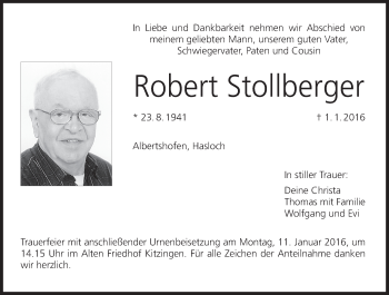Anzeige von Robert Stollberger von MGO