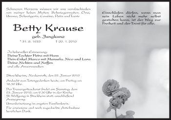 Anzeige von Betty Krause von MGO