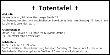 Anzeige von Totentafel vom 19.01.2016 von MGO