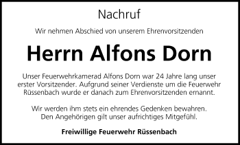 Anzeige von Alfons Dorn von MGO