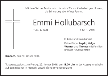 Anzeige von Emmi Hollubarsch von MGO