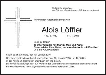 Anzeige von Alois Löffler von MGO