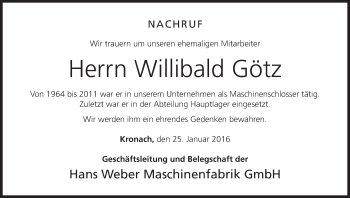 Anzeige von Willibald Götz von MGO