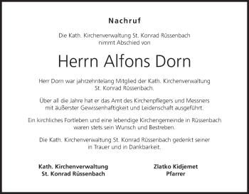 Anzeige von Alfons Dorn von MGO