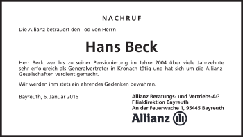 Anzeige von Hans Beck von MGO