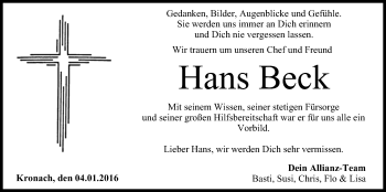 Anzeige von Hans Beck von MGO