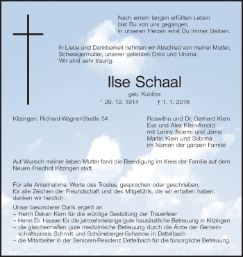 Anzeige von Ilse Schaal von MGO