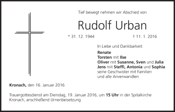 Anzeige von Rudolf Urban von MGO