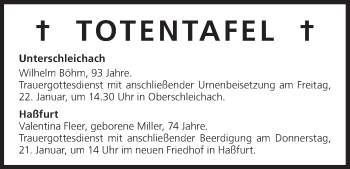 Anzeige von Totentafel vom 21.01.2016 von MGO