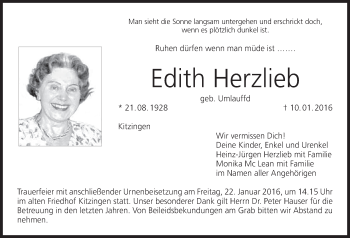 Anzeige von Edith Herzlieb von MGO