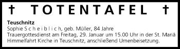 Anzeige von Totentafel vom 29.01.2016 von MGO
