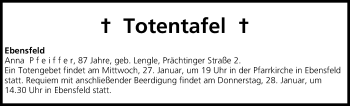 Anzeige von Totentafel vom 27.01.2016 von MGO