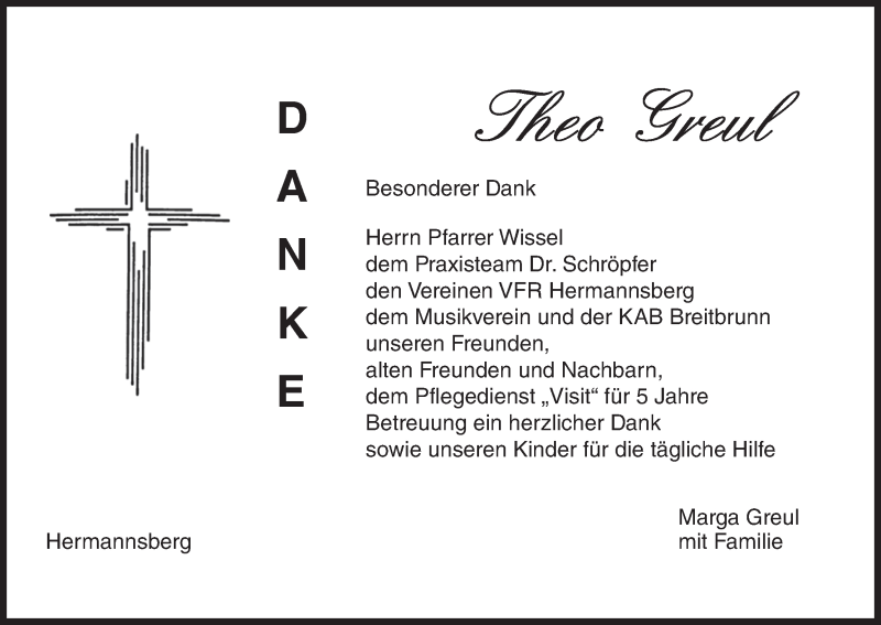  Traueranzeige für Theo Greul vom 18.01.2016 aus MGO