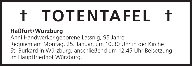  Traueranzeige für Totentafel vom 23.01.2016 vom 23.01.2016 aus MGO