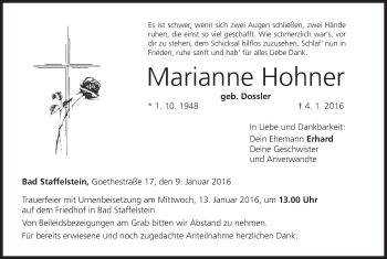 Anzeige von Marianne Hohner von MGO