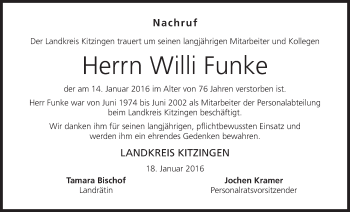 Anzeige von Willi Funke von MGO