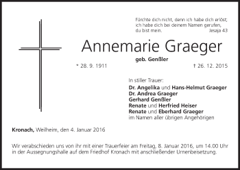 Anzeige von Annemarie Graeger von MGO