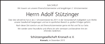 Anzeige von Adolf Stützinger von MGO