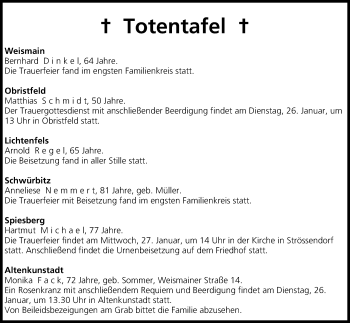 Anzeige von Totentafel vom 26.01.2016 von MGO
