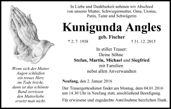 Anzeige von Kunigunda Angles von MGO