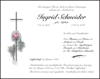 Anzeige von Ingrid Schneider von MGO
