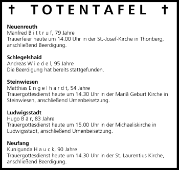 Anzeige von Totentafel vom 26.01.2016 von MGO
