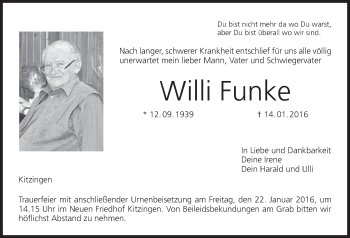 Anzeige von Willi Funke von MGO