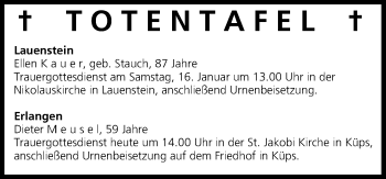 Anzeige von Totentafel vom 15.01.2016 von MGO
