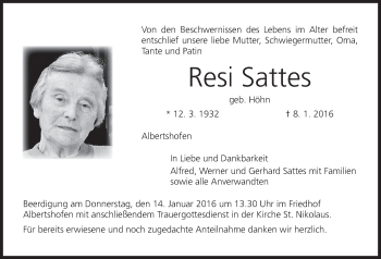 Anzeige von Resi Sattes von MGO
