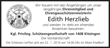 Anzeige von Edith Herzlieb von MGO