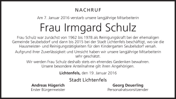 Anzeige von Irmgard Schulz von MGO