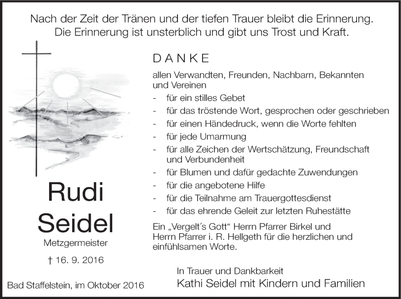  Traueranzeige für Rudi Seidel vom 01.10.2016 aus MGO