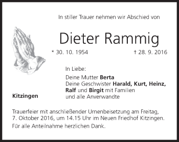 Anzeige von Dieter Rammig von MGO