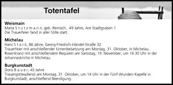 Anzeige von Totentafel vom 29.10.2016 von MGO