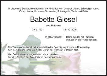 Anzeige von Babette Giesel von MGO