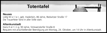 Anzeige von Totentafel vom 21.10.2016 von MGO