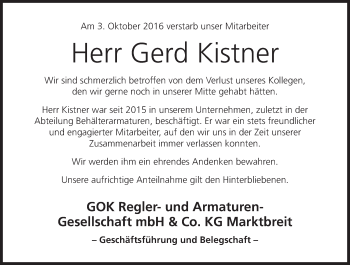 Anzeige von Gerd Kistner von MGO