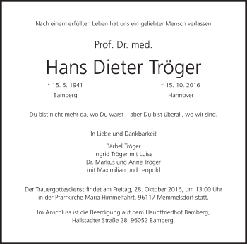 Anzeige von Hans Dieter Tröger von MGO