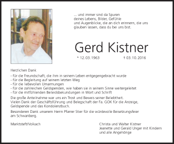 Anzeige von Gerd Kistner von MGO