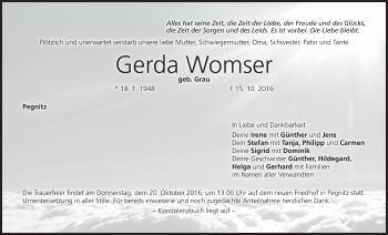 Anzeige von Gerda Womser von MGO