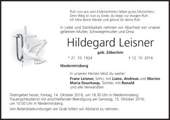 Anzeige von Hildegard Leisner von MGO