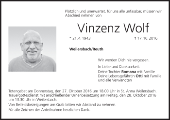 Anzeige von Vinzenz Wolf von MGO