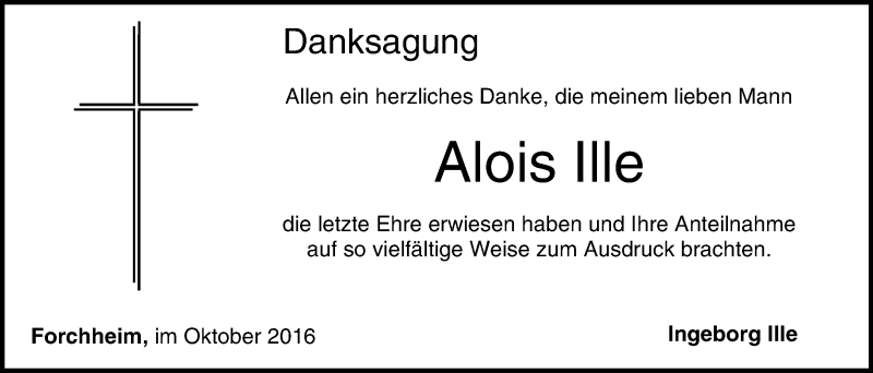  Traueranzeige für Alois Ille vom 22.10.2016 aus MGO