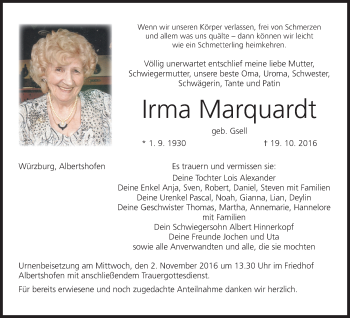 Anzeige von Irma Marquardt von MGO