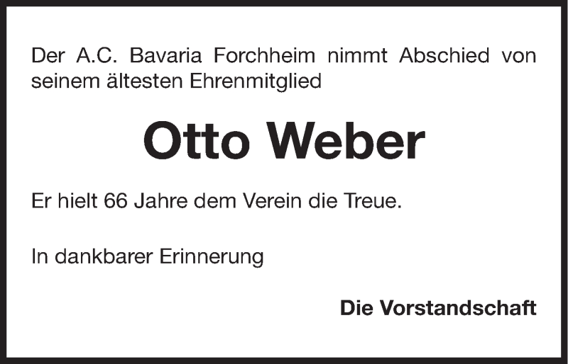  Traueranzeige für Otto Weber vom 05.10.2016 aus MGO