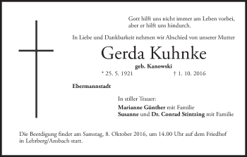 Anzeige von Gerda Kuhnke von MGO