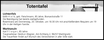 Anzeige von Totentafel vom 18.10.2016 von MGO