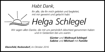 Anzeige von Helga Schlegel von MGO