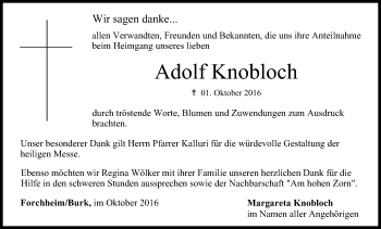 Anzeige von Adolf Knobloch von MGO