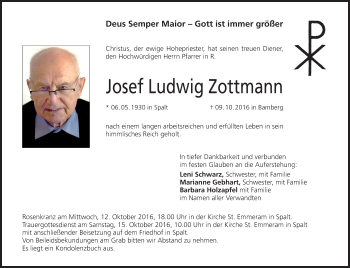Anzeige von Josef Ludwig Zottmann von MGO